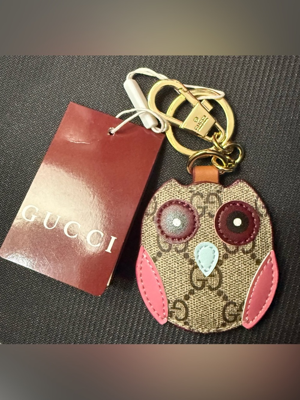 Gucci Designer Brown and Pink Owl Keychain Bag Charm NEW - Picture 3 of 9